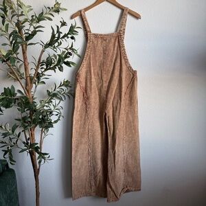 Mineral Wash Brown Boho Wide Leg Overalls Adjustable Strap Women’s Size Medium